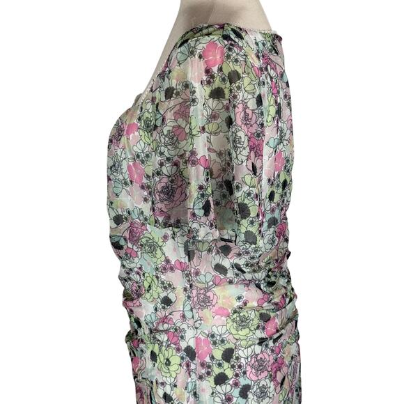 BCBGENERATION RUCHED MESH FLORAL MINI DRESS IN GARDEN‎ NWT WOMEN'S SIZE 16 - Picture 9 of 16